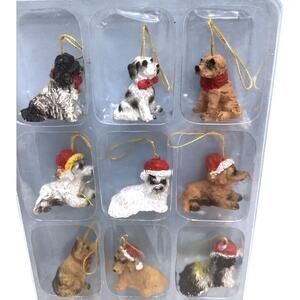 12 Mini 1" Dog Christmas Ornaments Santa Hats Bichon Collie Yorkie King‎ Charles